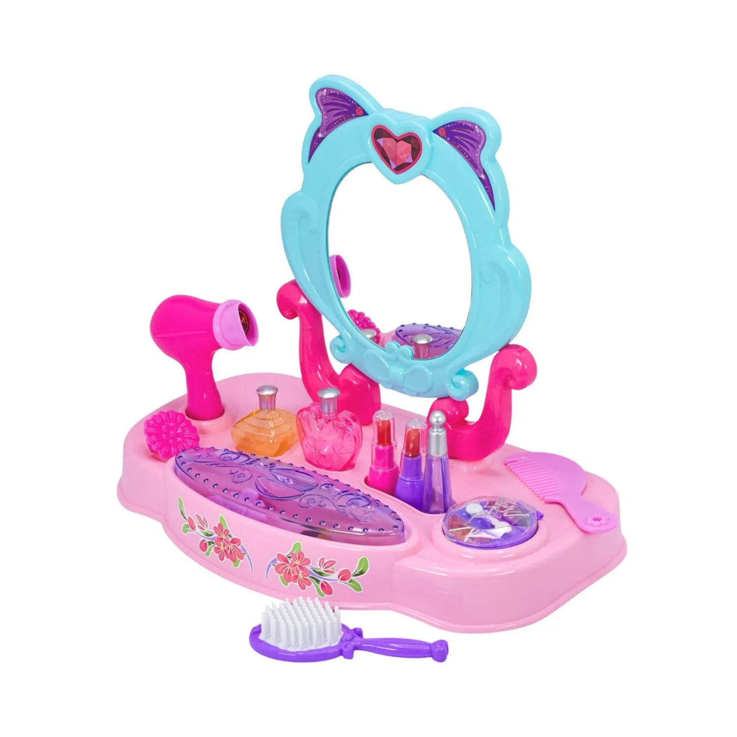 Coiffeuse Enfant Rose avec Miroir et Accessoires – Children's Ornament Dresser
