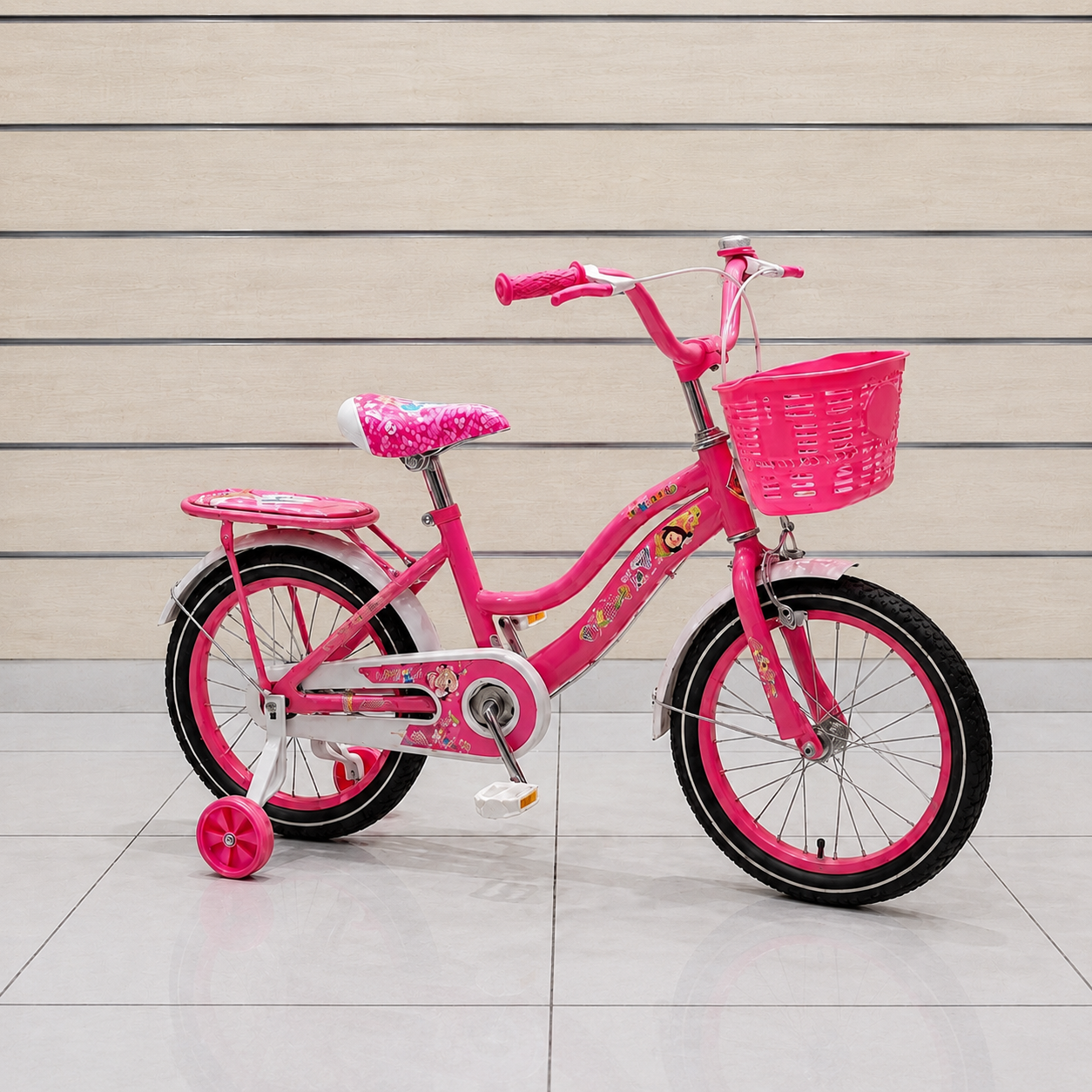 Vélo Enfant Fille Rose avec Panier – Roues Stabilisatrices Incluses | N16