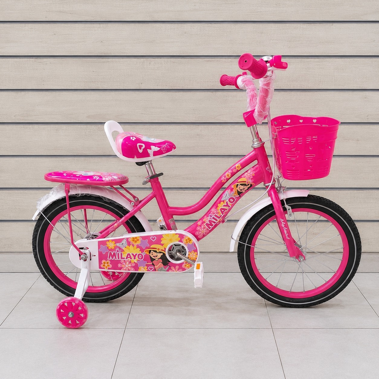Vélo Enfant Fille Milayo Rose – Avec Roues Stabilisatrices et Panier Avant | N12