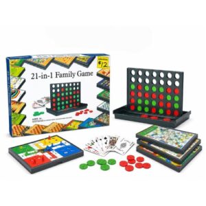Jeu de Société 21-en-1 Famille – Échecs, Dames, Ludo, Bingo et Backgammon