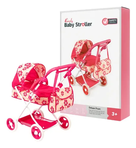 Poussette Jouet pour Poupée Lovely Baby Rose avec Panier et Sac