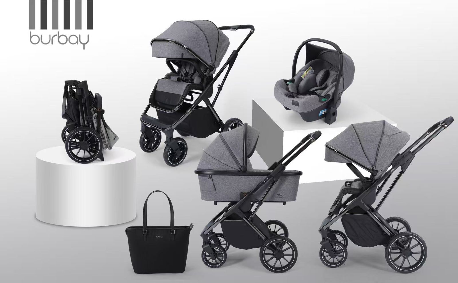 Poussette Trio Burbay 3-en-1 Réversible avec Nacelle et Siège Auto | E77