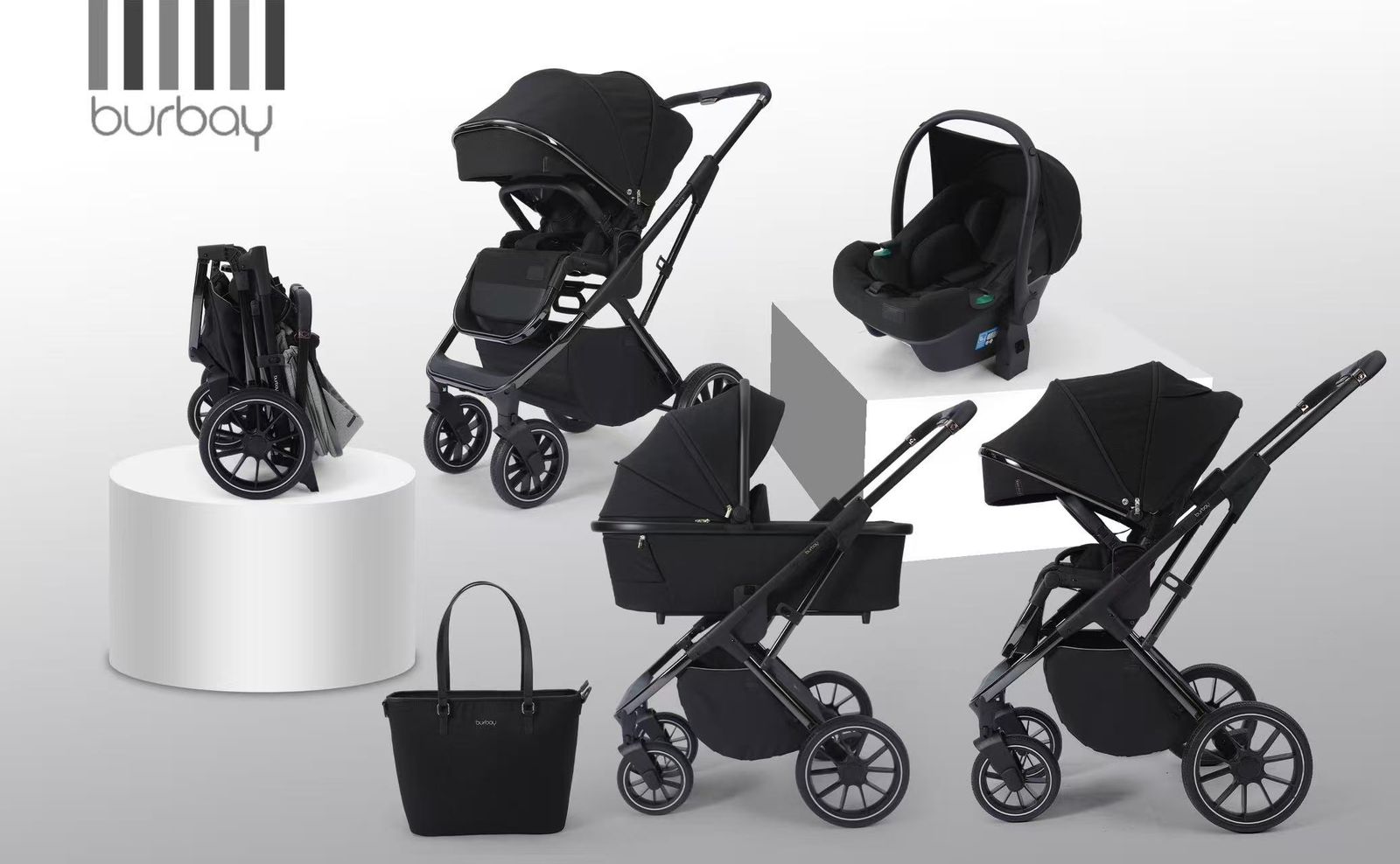 Poussette Trio Burbay 3-en-1 Réversible avec Nacelle et Siège Auto | E77