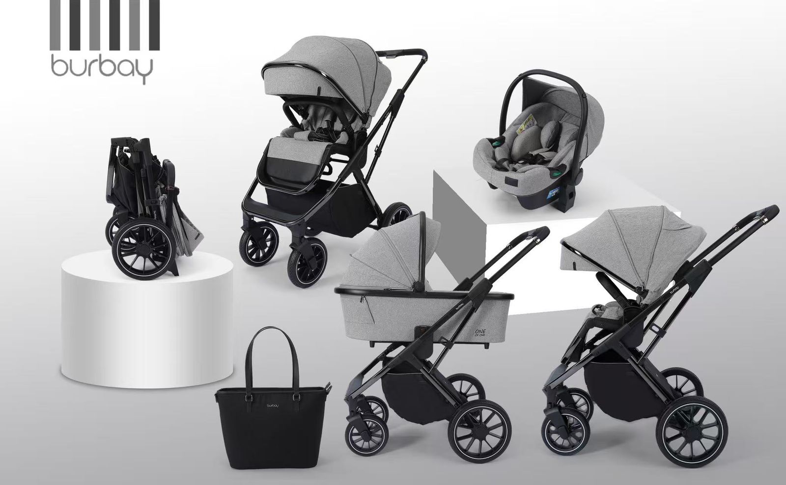 Poussette Trio Burbay 3-en-1 Réversible avec Nacelle et Siège Auto | E77