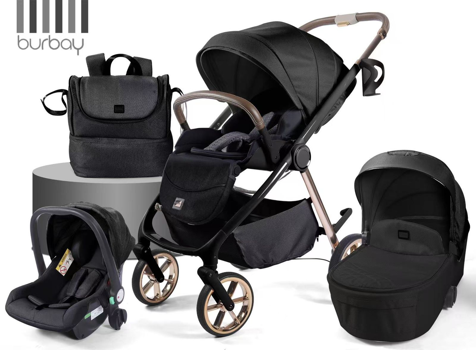 Poussette Burbay  3-en-1 Réversible avec Nacelle et Siège Auto | PC900
