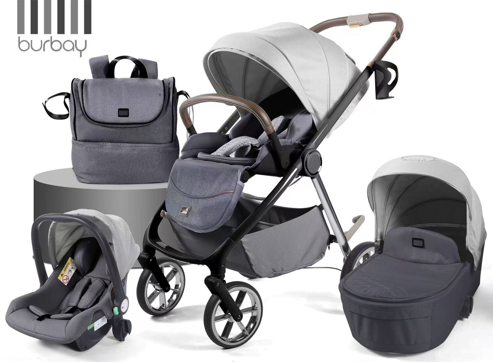 Poussette Burbay  3-en-1 Réversible avec Nacelle et Siège Auto | PC900