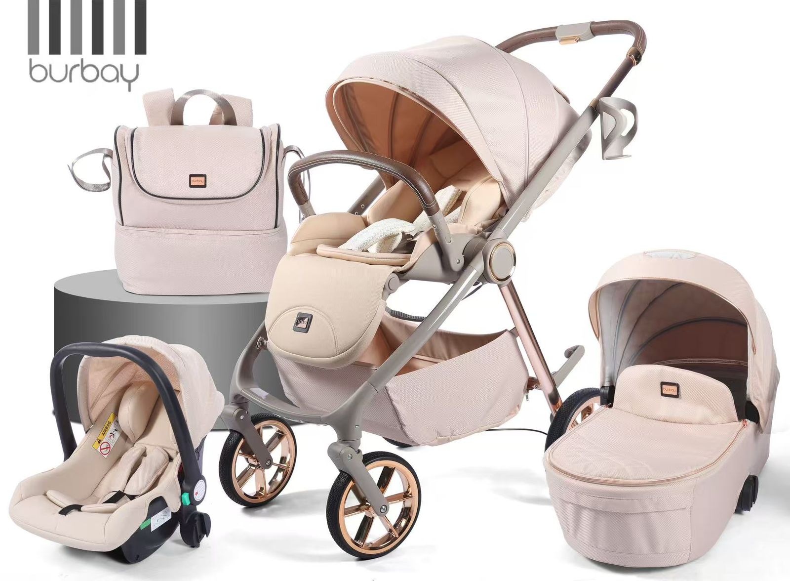 Poussette Burbay  3-en-1 Réversible avec Nacelle et Siège Auto | PC900