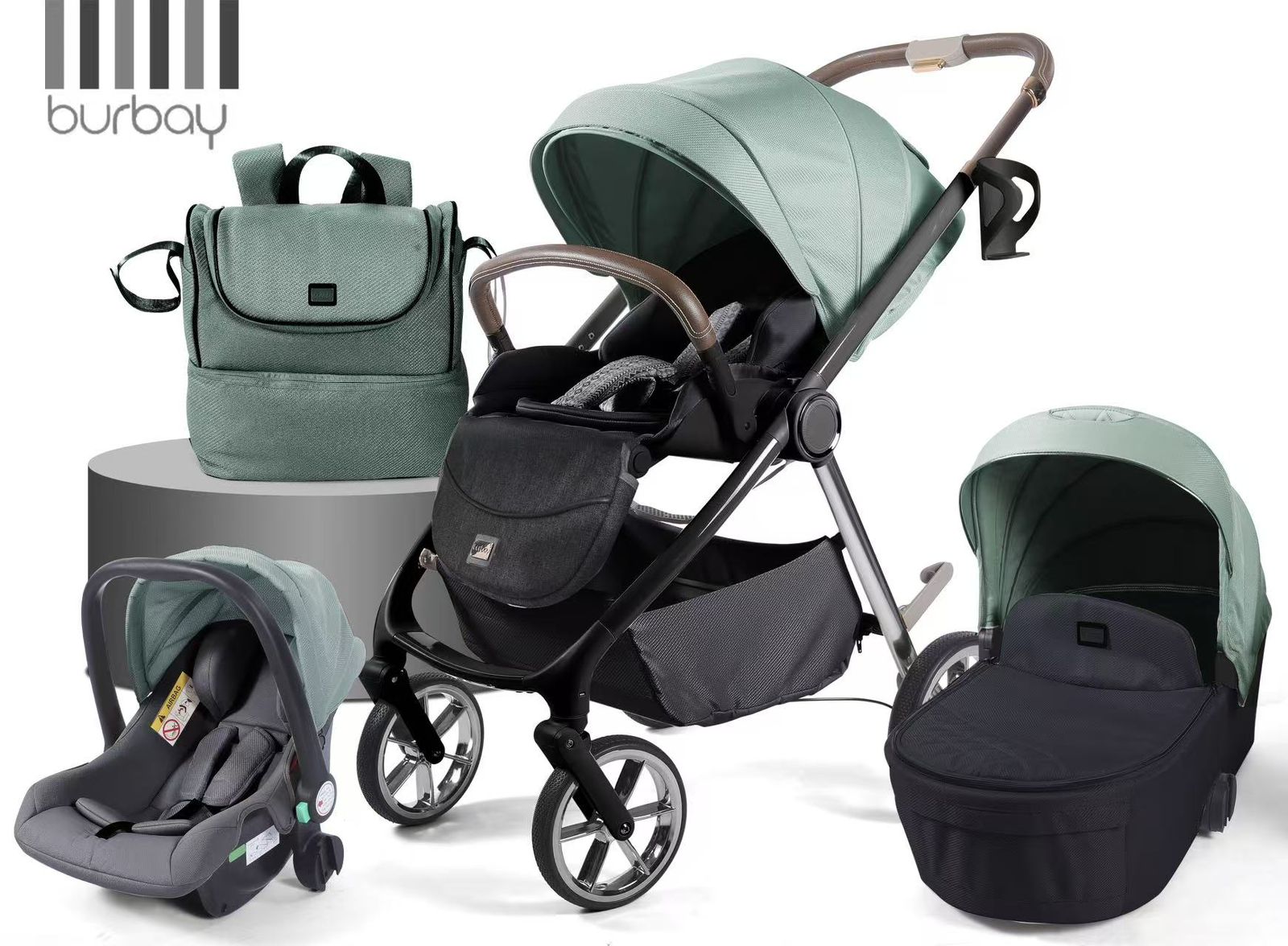 Poussette Burbay  3-en-1 Réversible avec Nacelle et Siège Auto | PC900